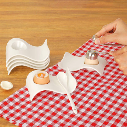 ChasBete Egg Cups for Soft Boiled Eggs, Ceramic Egg Cup, Soft Boiled Egg Holder 6 + 1 Egg Topper Cutter for Decor/Breakfast/Brunch
