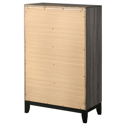 Coaster Home Furnishings - Watson - Wood - 5-Drawer Chest with Groove-Detailed Fronts, Black Legs, and Nickel Pulls - Bedroom - Gray Oak - 212425
