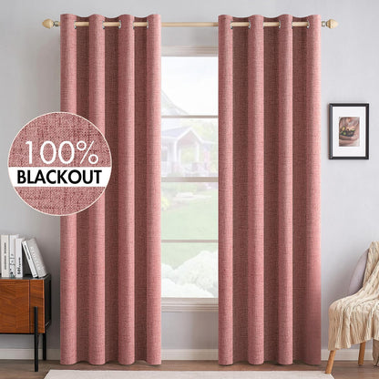 MIULEE 100% Blackout Linen Textured Curtains - Solid Thermal Insulated Dusty Rose | 52 x 84 Inch (2 Panels)