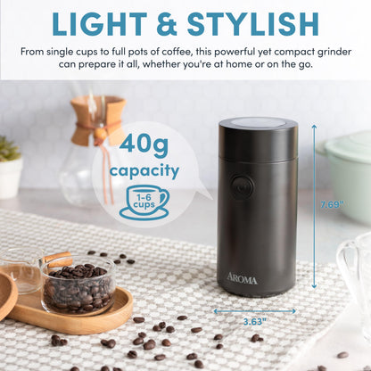 Aroma Housewares Mini Coffee Grinder and Electric Herb Grinder with 304 Stainless Steel Grinding Blades and a Premium Clear Lid (40 g.)