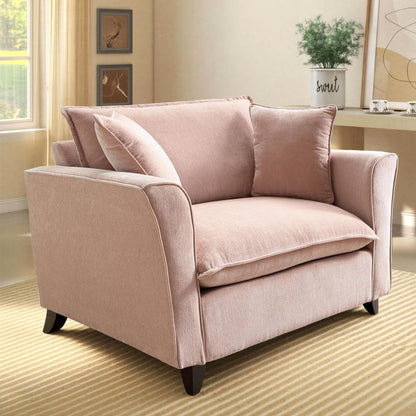 ERYE 46.9" Chenille Upholstered Accent Chair Wide Seat for Living Room Bedroom, Modern Leisure Cushion Armchair W/ 2 Pillows and Removable Cover for Home Apartment Office