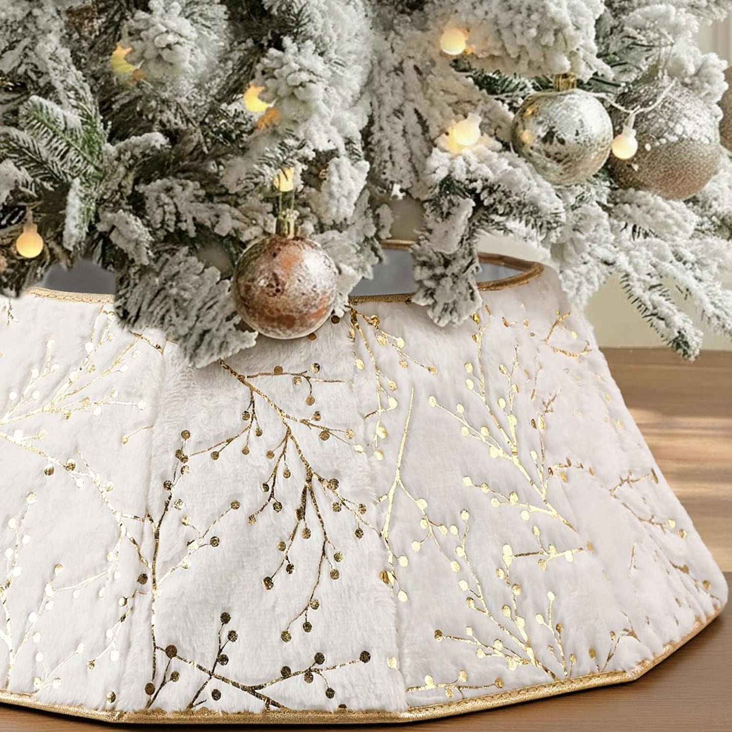 25'' Christmas Tree Collar, White Christmas Tree Ring for Artificial Trees, Faux Fur Plush Trees Collar Farmhouse