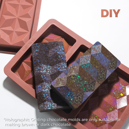 Holographic Chocolate Bar Mold, Large Thick 3-Cavity Silicone Mold for Chocolate Bars, Geometric Design, Food-Grade Non-Stick Mold for DIY Baking, Candy, and Wax Making
