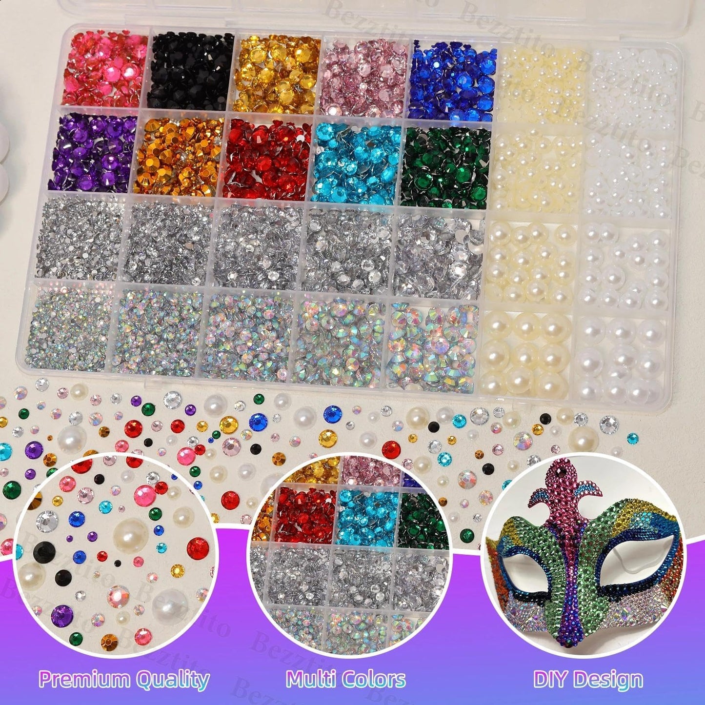 14000Pcs Colorful Flatback Rhinestones and Pearls for Bedazzling Kit, 2-6mm Resin Gems Bedazzling Rhinestone, 4-10mm Flatback Pearls Gems Rhinestones for Crafting DIY Face Makeup