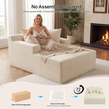 66" Chaise Lounge Chair Indoor, Oversized Boneless Lounge Chair with 3 Pillows, Chenille Cloud Reading Chair for Living Room Bedroom, Deep Seat Sleeper Couch, No Assembly Required