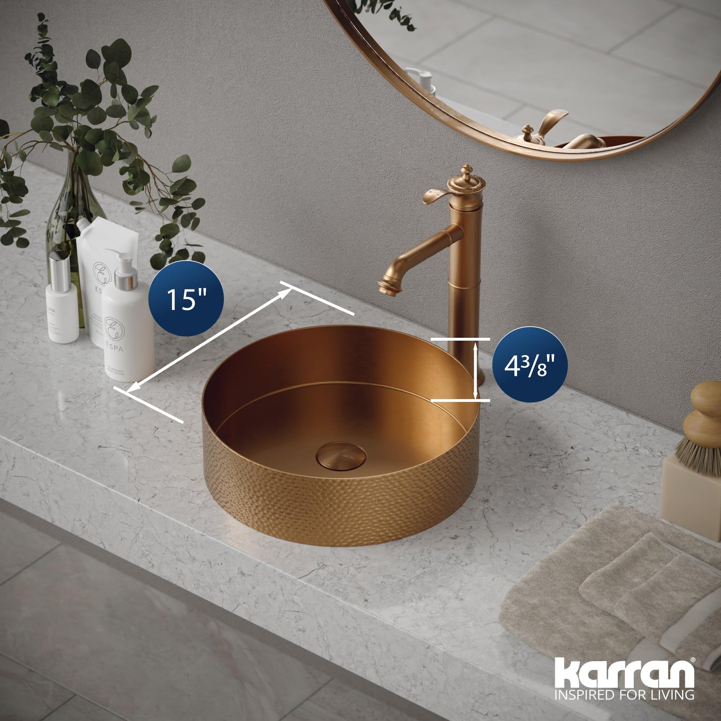Karran Cinox Stainless Steel Round Vessel Sink in Brushed Copper