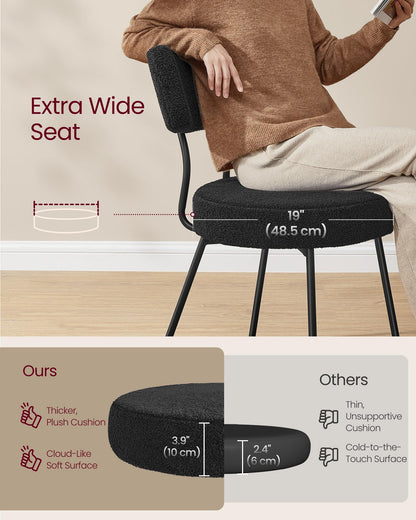 VASAGLE Boucle Dining Chairs Set of 4, Upholstered Kitchen Dining Room Chairs with Curved Backrest and Steel Frame, Modern Mid Century, Round, for Vanity, Living Room, Ink Black UKDC110B14