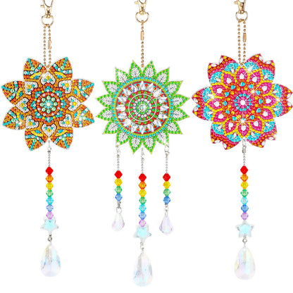 Macarrie 3 Pack Diamond Painting Suncatcher Spring Diamond Art Sets Painting Suncatcher Rhinestone Wind Chime Double Sided Crystal Hang Ornament Flower Crystal Kit Gifts for DIY Window(Stylish Style)