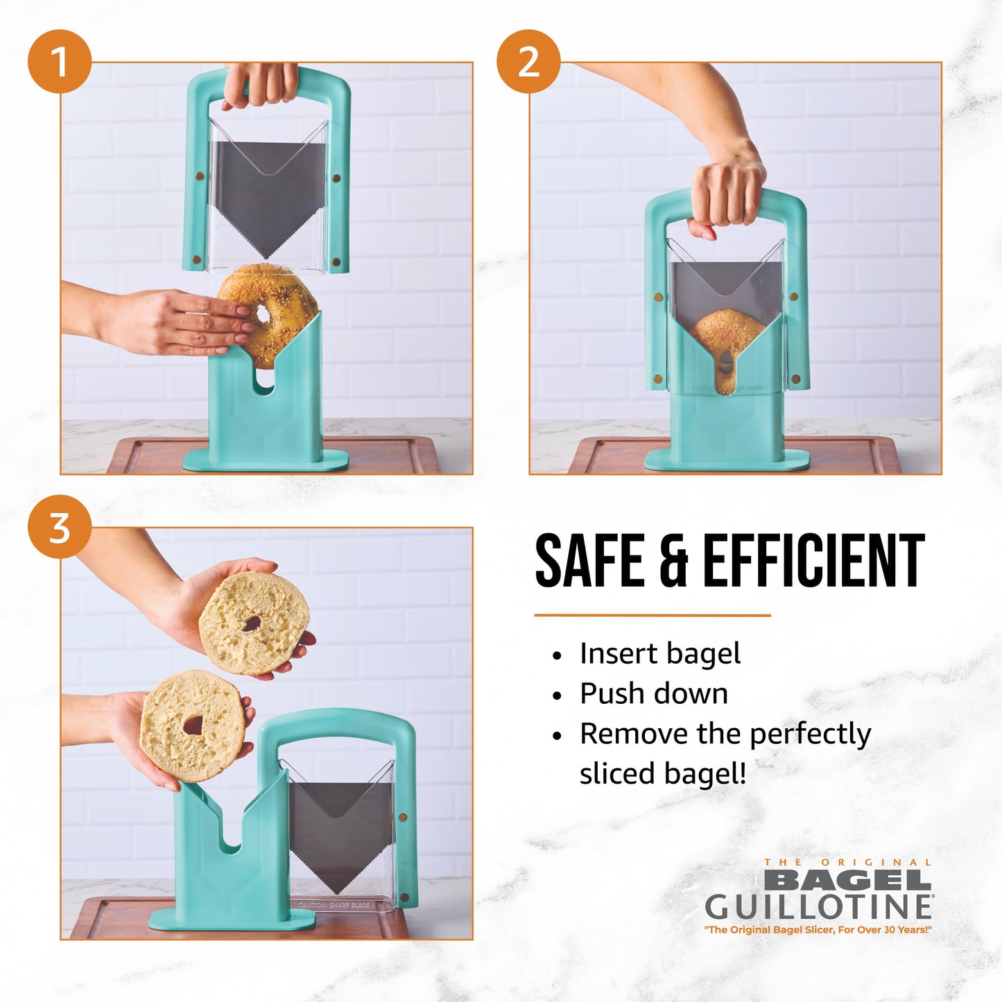 Hoan Bagel Guillotine Universal Slicer with Built In Safety Shield to Protect Fingers. Perfect for Smoothly Slicing Bagels, Buns, Muffins and More, Non Stick. 9.25 inch, Aqua Sky