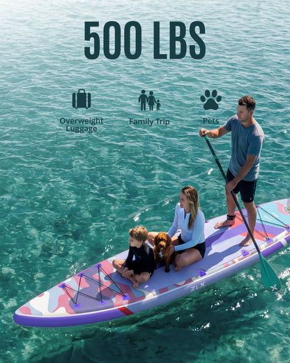 ZLX 11'6" Extra Wide Inflatable Paddle Board with Seat, Touring Stand Up Paddleboard, Fast Long-Distance SUP, Stable Center Fin, Portable Backpack & Accessories for Adults, 500lb/3 People/Family