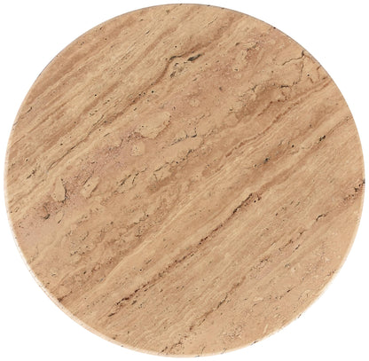 Meridian Furniture 248Travertine-ET Genoa Collection Art Deco End Table with Handcrafted Genuine Travertine, Natural Travetine Beige Color, 18" W x 18" D x 20" H, Beige