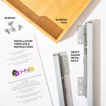 HOLDN’ STORAGE Bamboo Wooden Pull out Cabinet Organizer 26"W x 21"D Requires At Least a 27.25"W x 21"D Cabinet Opening W/Lifetime Limited Warranty, Bamboo Tray and Heavy Gauge Metal Rails