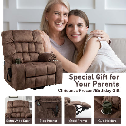 Oversized Power Recliner Chair for Big and Tall 400 LBS, 25.5" Extra Wide Electric Lift Chair with Heat and Massage, Dual Motor 180° Lay Flat Recliner Living Room Sofa, Velvet Big Lift Recliner