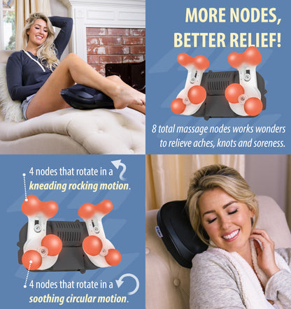 Zyllion Shiatsu Back and Neck Massager with Heat (FSA HSA Eligible) 3D Kneading 8-Node Electric Deep Tissue Massage Pillow for Muscle Pain Relief, Arthritis, Sciatica on Shoulder, Leg, Foot ZMA-25