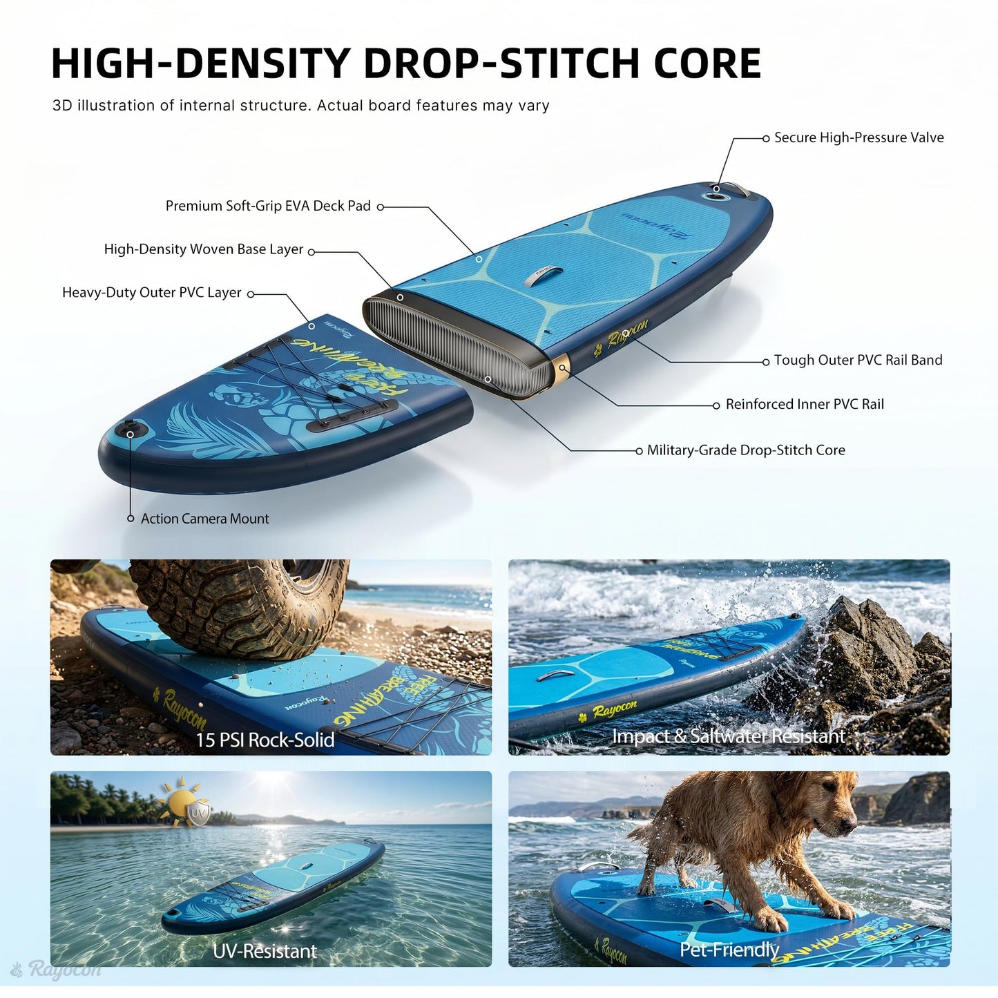 Inflatable Stand Up Paddle Board 11'×34" Extra Wide SUP, Ultra-Stable for Adults & Dog, 450lbs, Dual Chamber Pump, Fiberglass Paddle, Military Grade Dual Layer, Sea Turtle Guardian Design Deep Blue