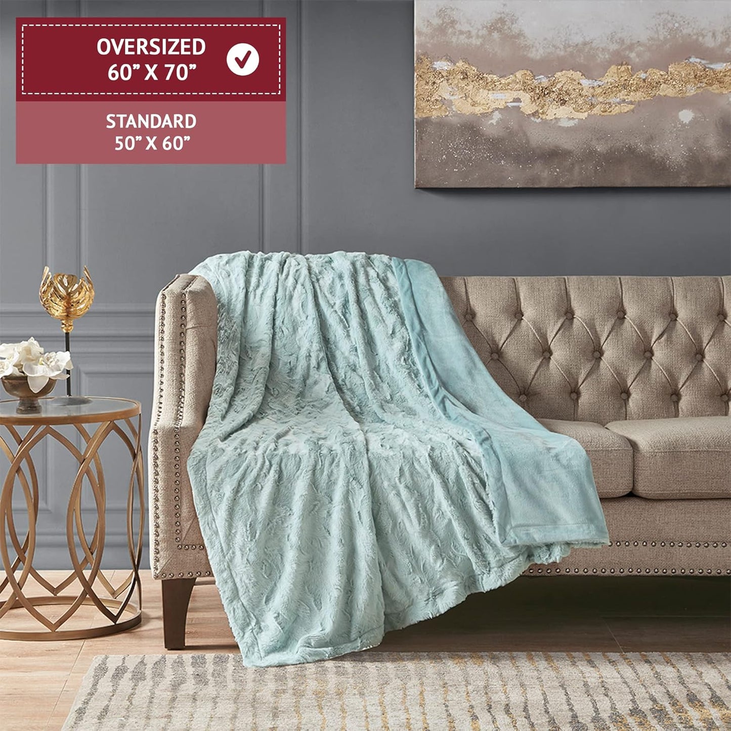 60x70 Madison Park Zuri Soft Plush Luxury Oversized Faux Fur Throw Animal Stripes Design, Faux Mink On The Reverse