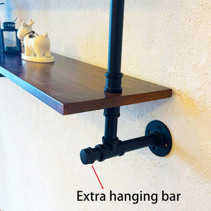 Industrial Pipe Wall Shelves With Real Wood Plank, 70 Inches Floating Shelves for Wall, 4 Tier Farmhouse Book Shelves, Dark Brown for Kitchen, Living Room Decor and Bar