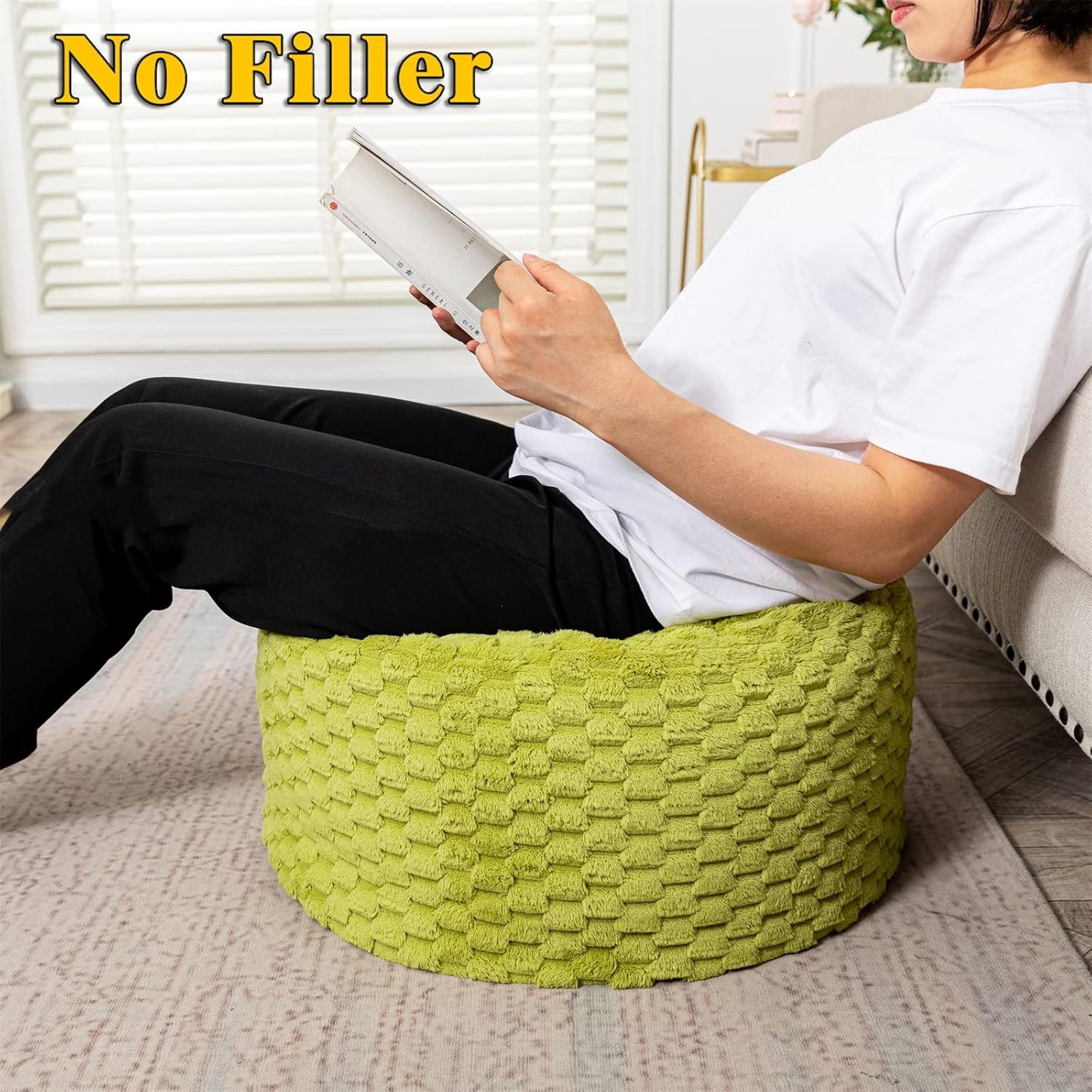 20x20x12 Inches Asuprui Fur Ottoman Stool Unstuffed Footstool Cover Floor Pouf Foot Rest Round Poof Seat Floor Bean Bag