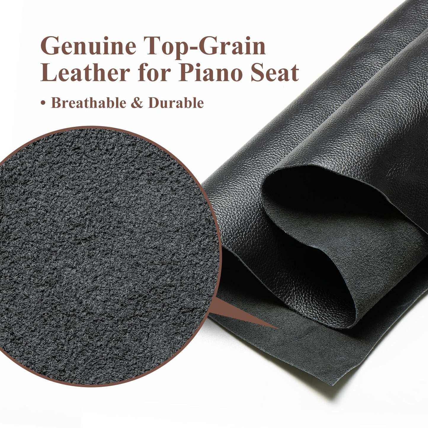 FILISITE Genuine Leather Duet Piano Bench with Storage,Adjustable Heavy Duty Wooden Double Keyboard Seat XHJ-11G(Black)