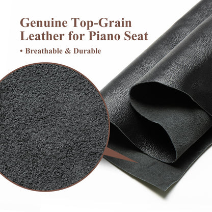 FILISITE Genuine Leather Duet Piano Bench with Storage,Adjustable Heavy Duty Wooden Double Keyboard Seat XHJ-11G(Black)