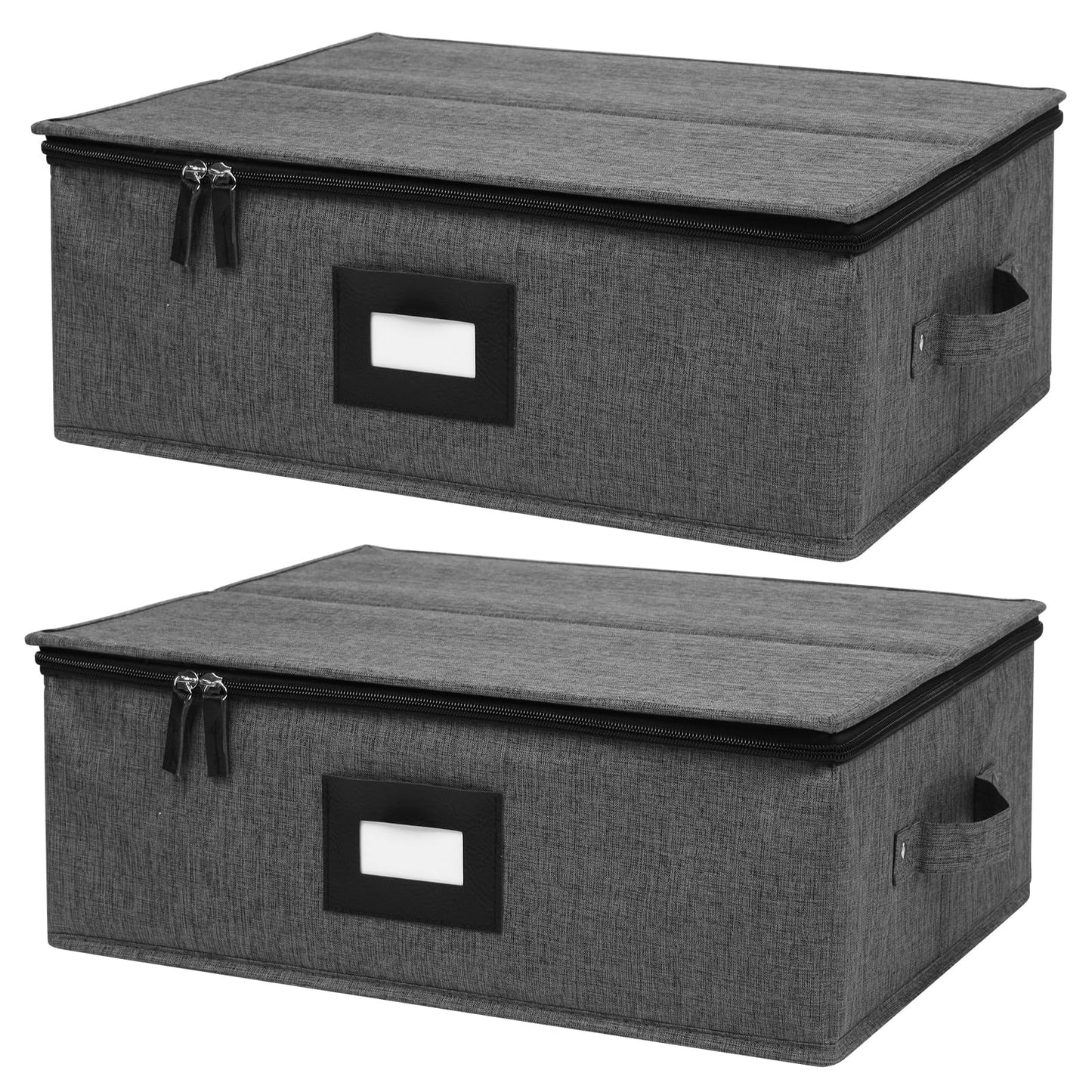 Mayniu 2 Pack Mug Storage Box with Dividers, Hard Top Cup Storage Containers for Coffee Mug & Tea Cup, Stackable Coffee Mug Storage Organizer with Zipper Lid & Rivet Reinforced Handles – Black