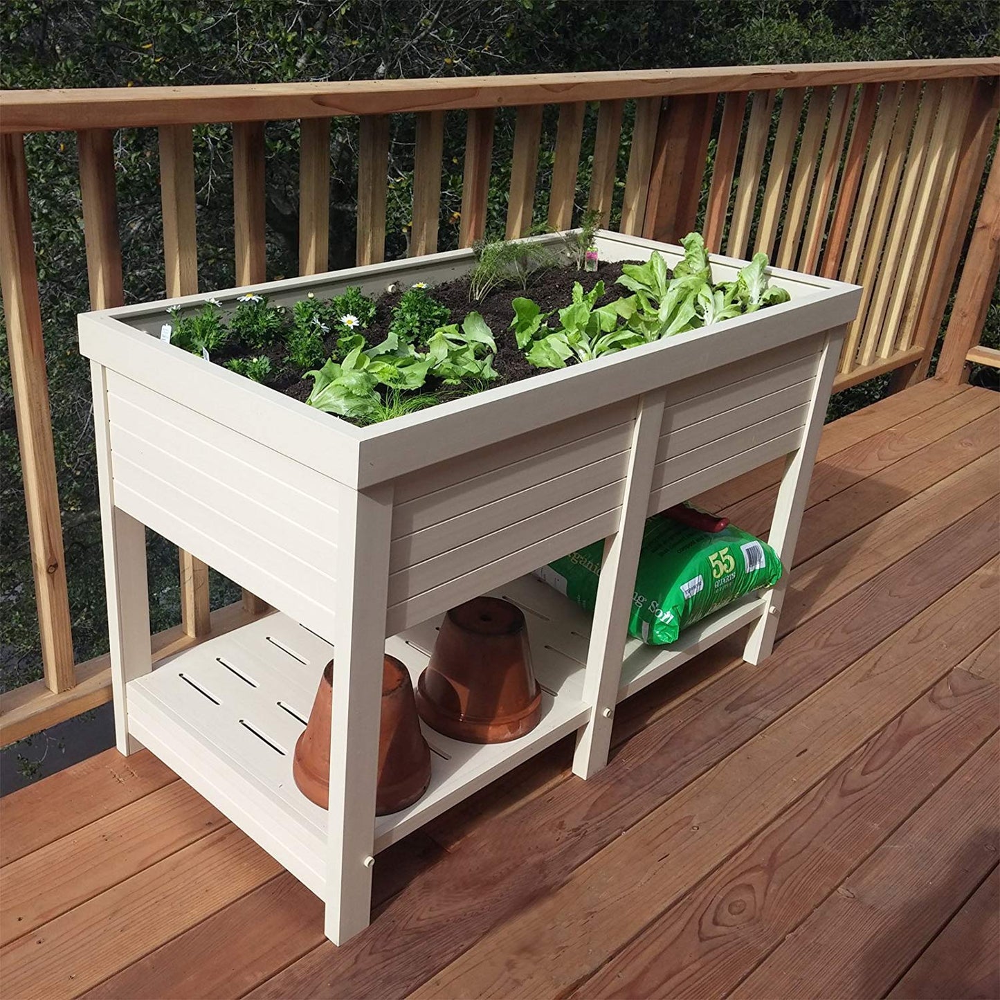 New Age Garden 48" Wide Elevated Planter Box, Raised Garden Bed for Flowers, Herbs & Vegetables, Durable, UV Resistant, Paintable and Easy to Assemble.