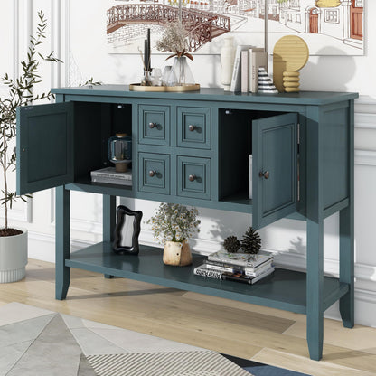 Merax Wood Farmhouse Buffet Table with Storage Shelf, 2 Drawers and Cabinets Buffet Coffee Bar Cabinet for Living Room Dinning Room Kitchen (Dark Blue)