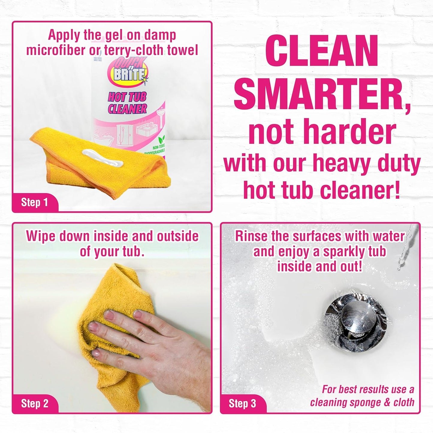 32 oz. (Packaging Quick 'n Brite Heavy Duty Hot Tub Cleaner - Non-abrasive Cleaning Gel, May Vary)