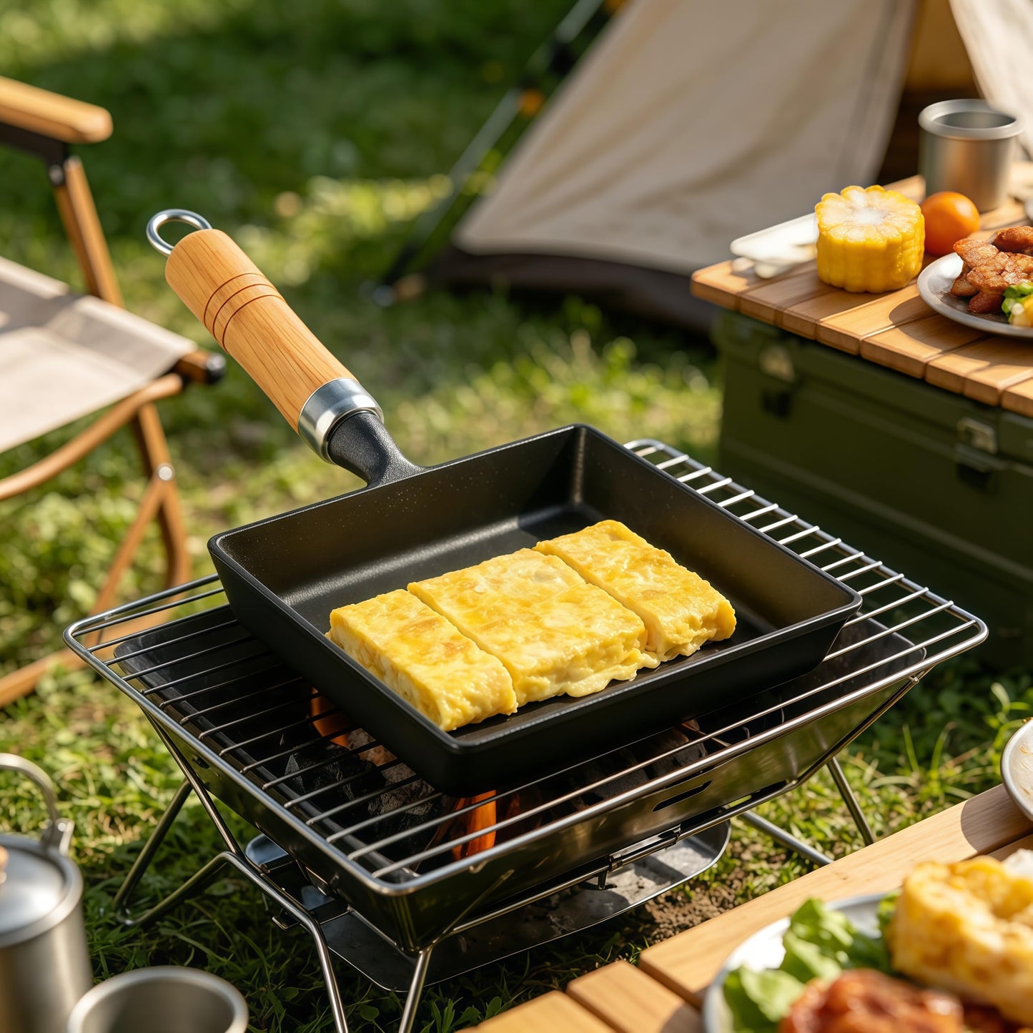 Tamagoyaki Pan, Cast Iron Japanese Omelette Pan for Breakfast, Perfect Rolled Eggs - Rectangular Egg Skillet for Gas & Induction Stovetops - Naturally Nonstick Surface When Seasoned, 7.2 x 6.1 inches