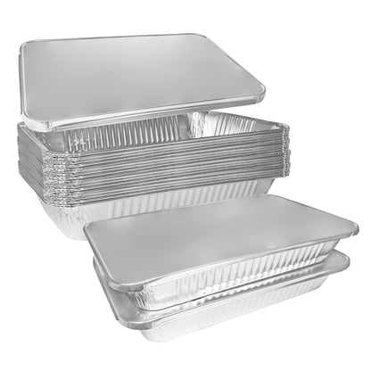 Heavy Duty Full Size Deep Aluminum Pans with Lids Foil Roasting & Steam Table Pan 21x13 inch - Deep Chafing Trays for Catering Disposable Large Pans for Baking, Reheating, Grilling (100 PACK)