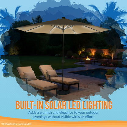 Island Umbrella Calypso 11 ft Octagon Patio Umbrella – With Crank Lift, Push-Button Tilt, Rust-Resistant Aluminum Pole, 8-Rib Frame, Solar LED Lights & Breez-Tex Weather-Resistant Canopy – Champagne