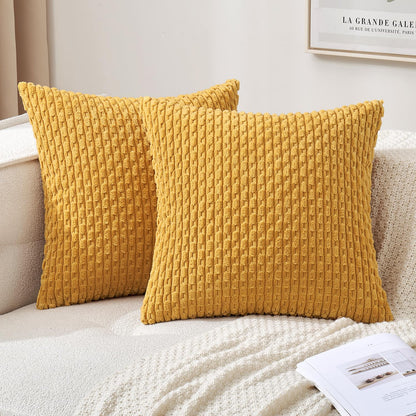 MIULEE Pack of 2 Decorative Throw Pillow Covers 18x18 Inch Soft Boho Striped Textured Corduroy Pillow Covers Modern Farmhouse Home Decor for Couch Bed Sofa Living Room Cream White