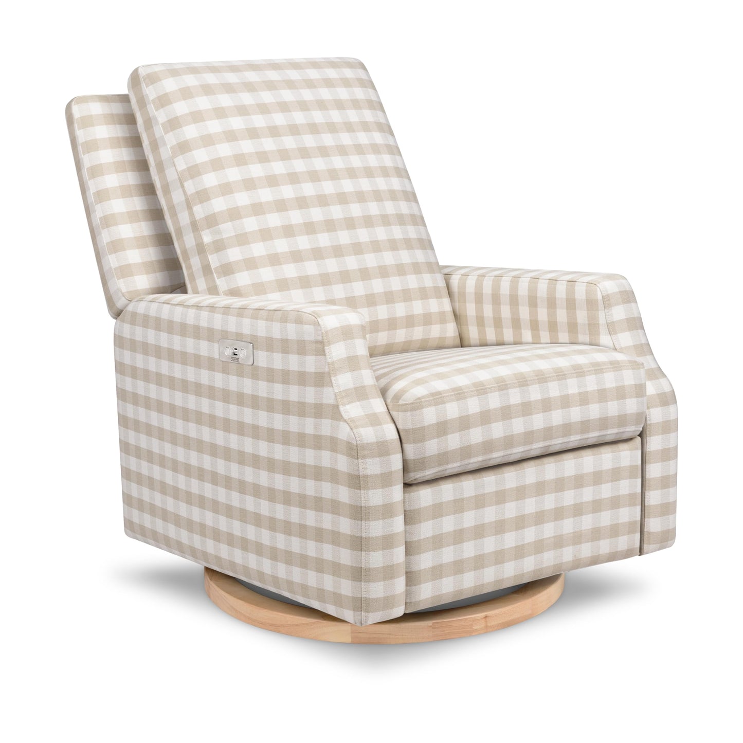 Namesake Crewe Glider Recliner Nursery Chair - GREENGUARD Gold & Certi-PUR US Certified Rocker Recliner - Glider Rocking Chair for Nursery & Living Room - Electronic, 270° Swivel, Tan Gingham