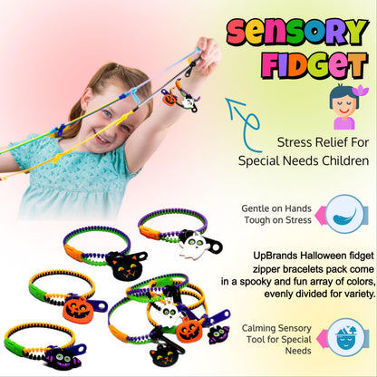 UpBrands 48-Pack Halloween Fidget Bracelets for Kids – Bulk Zipper Toys, Goodie Bag Fillers, Classroom Prizes, Halloween Party Favor Treats