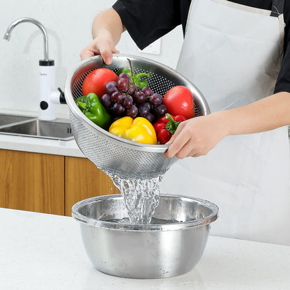 304 Stainless Steel Microporous Colander, 3.5QT Large Capacity with Mixing Bowl For washing vegetables fruit and rice and for draining cooked pasta(2PC)