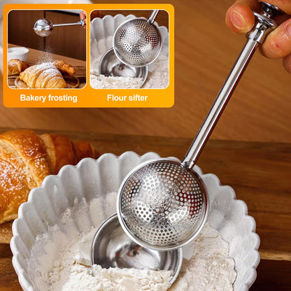 4 in1 Flour Sifter Stainless Steel, 5 Cup Flour Sifter for Baking, Sifter for Baking with Powdered Sugar Duster Set, Flour Shaker Duster for Baking Cakes, Pies, Pastries, Desserts and Cupcakes
