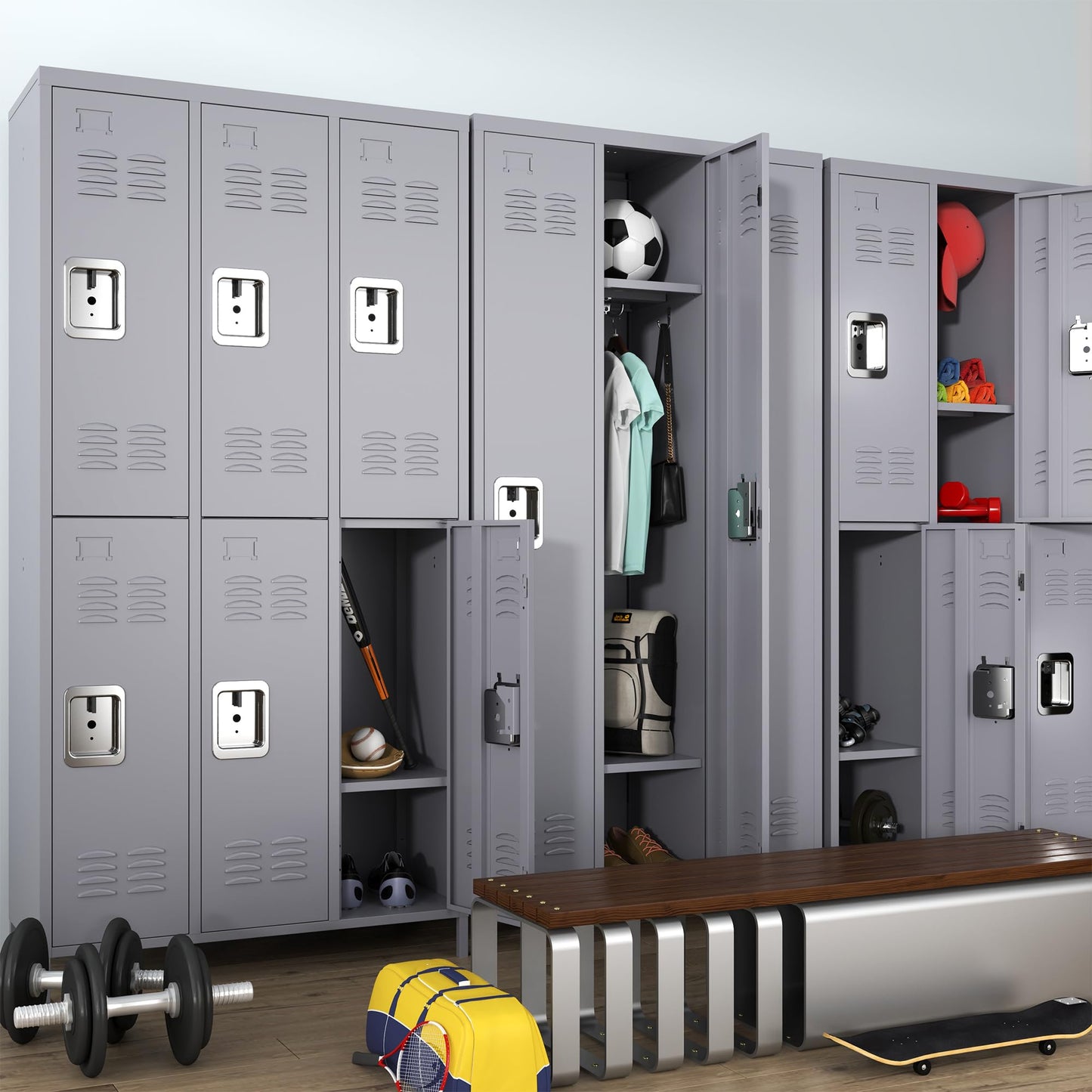 IKIMI Metal Locker 3 Doors Storage Lockers for Employee,72" Tall Locker Cabinet with Shelves and Hooks Steel Sports Staff Locker for Office School Office Gym Home Bedroom Garage