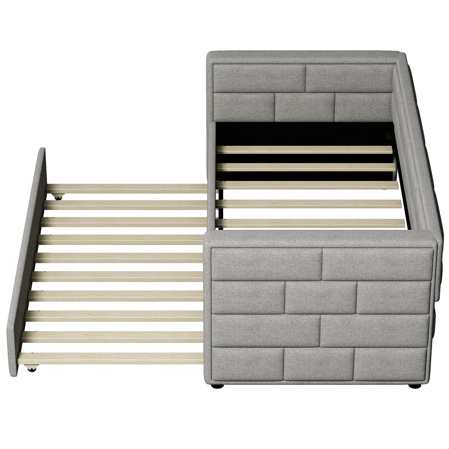 GDFStudio Twin Upholstered Daybed with Trundle, Fabric Daybed Frame with Padded Back and Sides, Pull-Out Sofa Bed for Living Room Bedroom Guest Room, Gray