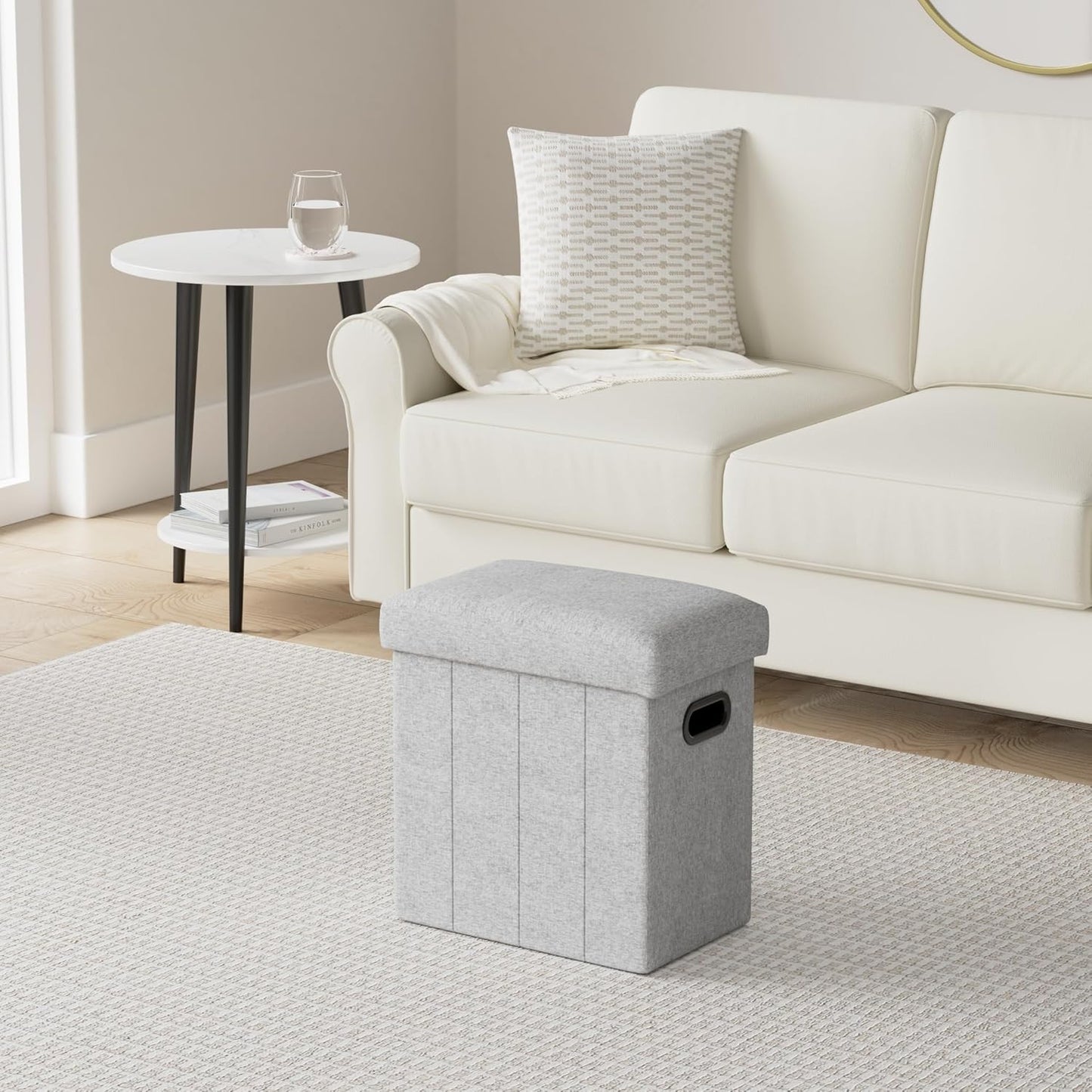 16.5x16.5x10.6in COSYLAND Ottoman with Storage Collapsible Fabric - Footrest Foot Stool for Room, Slim Tall Folding