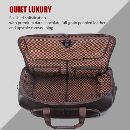 STAR VISTA Voyager-03 Luxury Convertible Garment Duffel Bag, Full Grain Pebbled Leather, Premium Canvas Lining, 22x12x12 Inch Carry-On, with Backpack Mode, Shoe Compartment