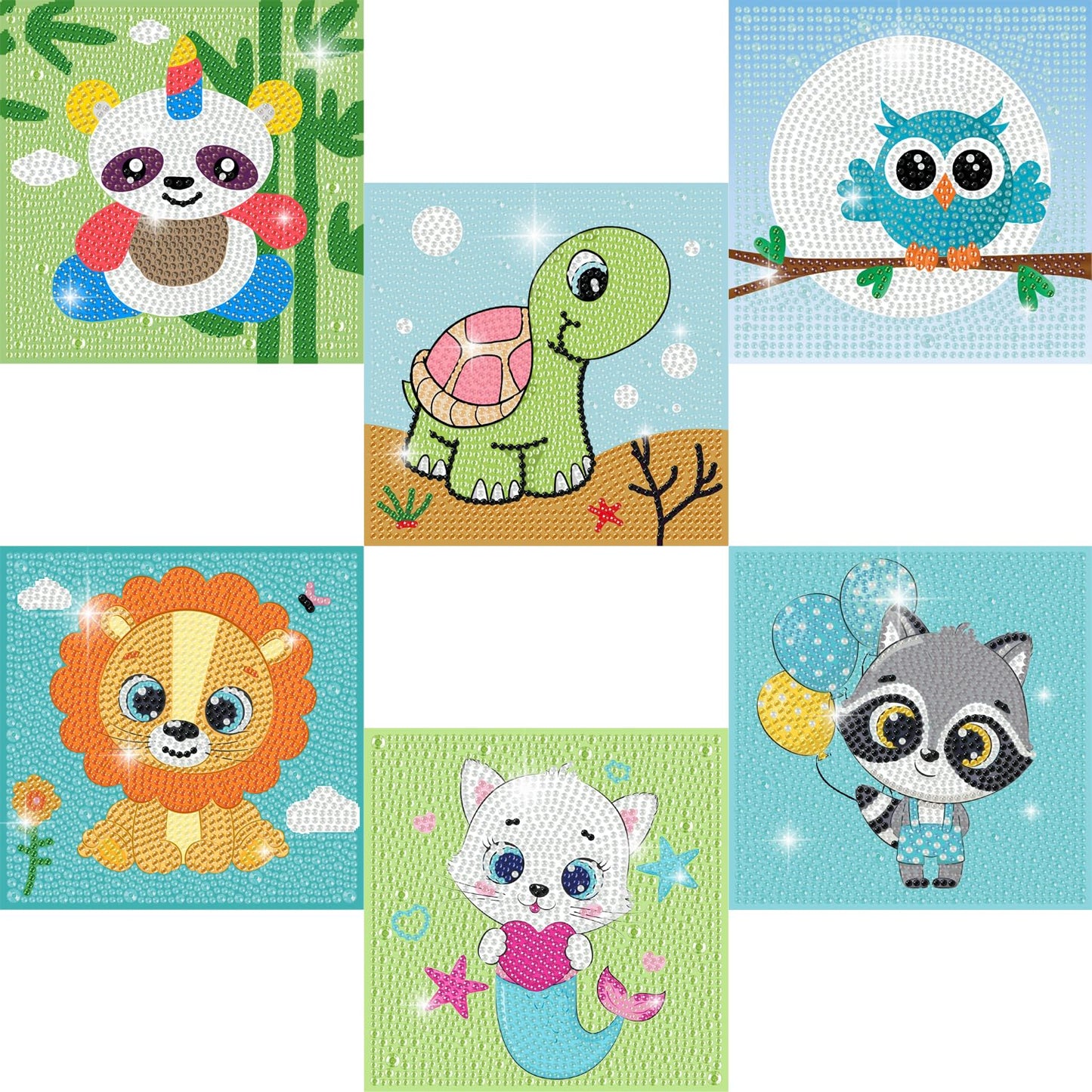 DIYGEMDOT 6 Pack Diamond Art Kits for Kids, Cute Animals Diamond Painting for Beginners, DIY 5D Gem Art for Girls & Boys Ages 6-8-10-12, Children's Christmas Gifts (6x6 inches)