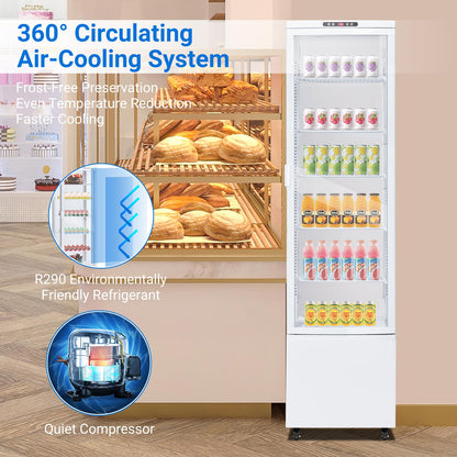 Takywep Commercial Display Refrigerator Case 10.9 Cu.ft, Floor-Standing Display Refrigerator with LED Light & Adjustable Shelves, Fridge Display Cabinet with Casters for Cakes, Coffee, Bakery, Store