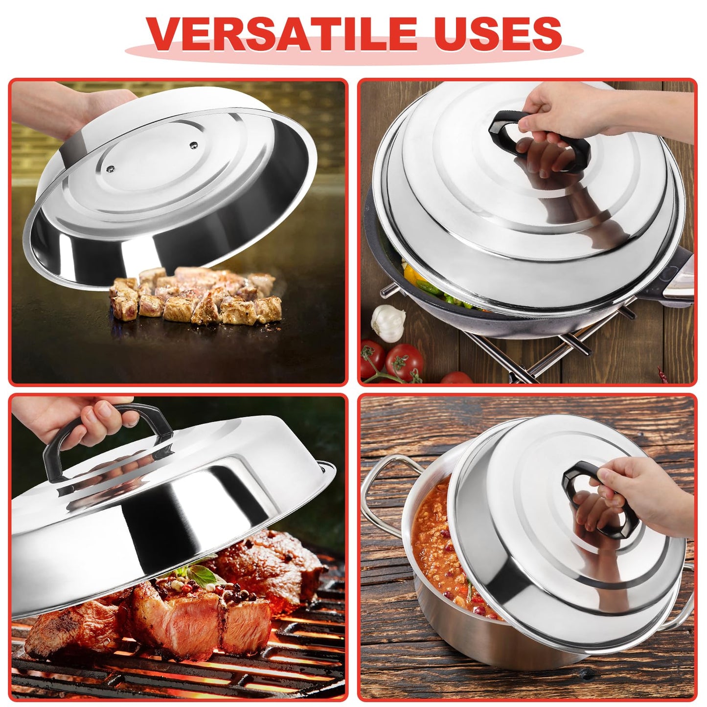 Round Basting Cover - 2 Pieces, 12.2 Inch Metal Steamer Dome Grill Accessories for Blackstone, Cheese Melting Dome for Griddle Cooking & Steaming, Good for Outdoor & Indoor