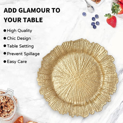 MAONAME Gold Charger Plates Set of 12, Reef Plate Chargers for Dinner Plate, Round Plastic Table Chargers for Thanksgiving, Christmas