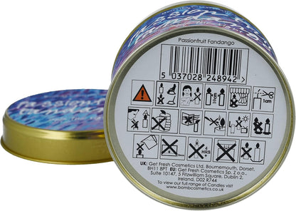 Bomb Cosmetics Passionfruit Fandango Scented Tin Candle, Passionfruit & Citrus Zest Fragrance, 30-35 Hour Burn