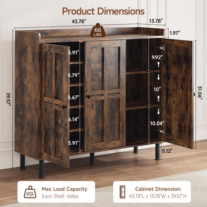5+2 Tier Shoe Storage Cabinet with 3 Doors, 40" Tall Entryway Cabinet for 30 Pairs Shoe, Shoe Rack Organizer with 5 Adjustable Shelves & Metal Legs, Shoe Storage for Front Door Entrance, Rustic Brown