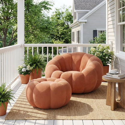 Premium Cloud Velvet Bean Bag Chair Set | 43.3" Ergonomic Pumpkin Lounger & Ottoman for Adults, Thick High-Resilience Foam, No Assembly, Compact for Living Room & Bedroom