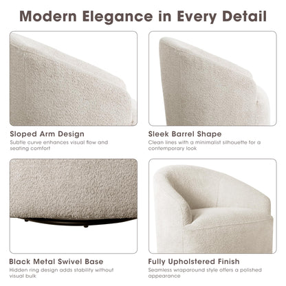 Ink+Ivy Bonn Swivel Accent Chair Cozy Plush Boucle Upholstered Barrel Chair for Living Room, Modern Family Room Sofa Bedroom Lounge Furniture, 30" W Cream