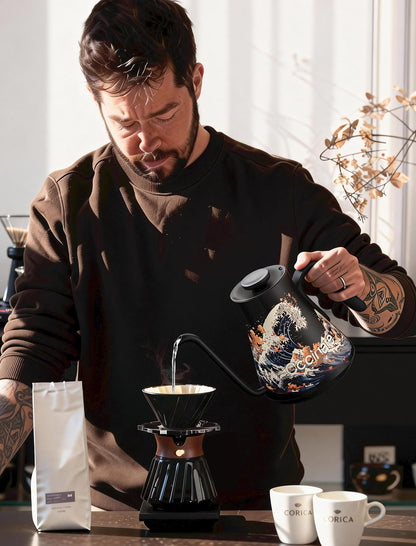 Cocinare Gooseneck Electric Kettle, ±0.5°F Precise Temperature Control, 1500W Fast Heating, Pour-Over Coffee & Tea, Stainless Steel, 0.9L (Artisan Wave Design)