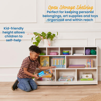 ECR4Kids 5+5 Cubby and Storage Mobile Tray Cabinet, Classroom Furniture, White Wash
